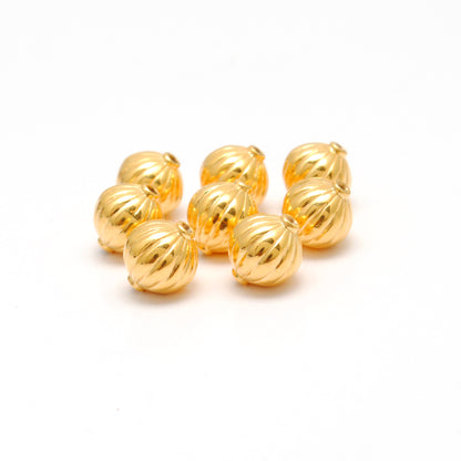 18k Solid Yellow Gold Corrugated Spacer Beads 8x9mm