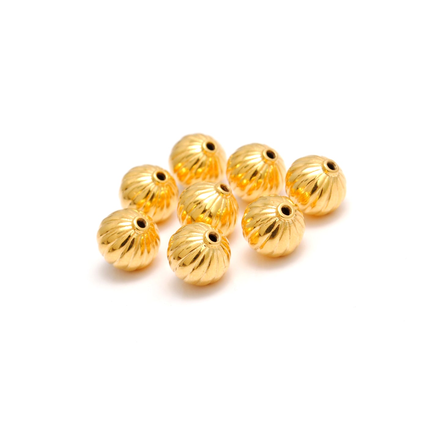 18k Solid Yellow Gold Corrugated Spacer Beads 8x9mm