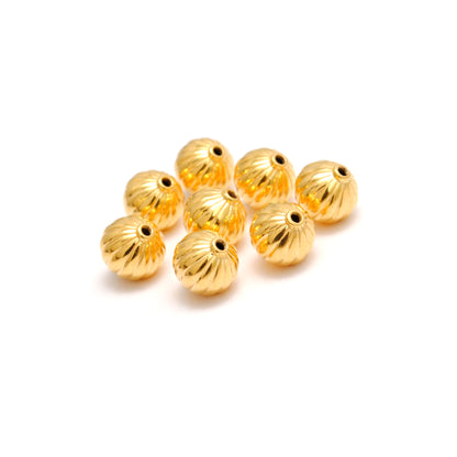 18k Solid Yellow Gold Corrugated Spacer Beads 8x9mm