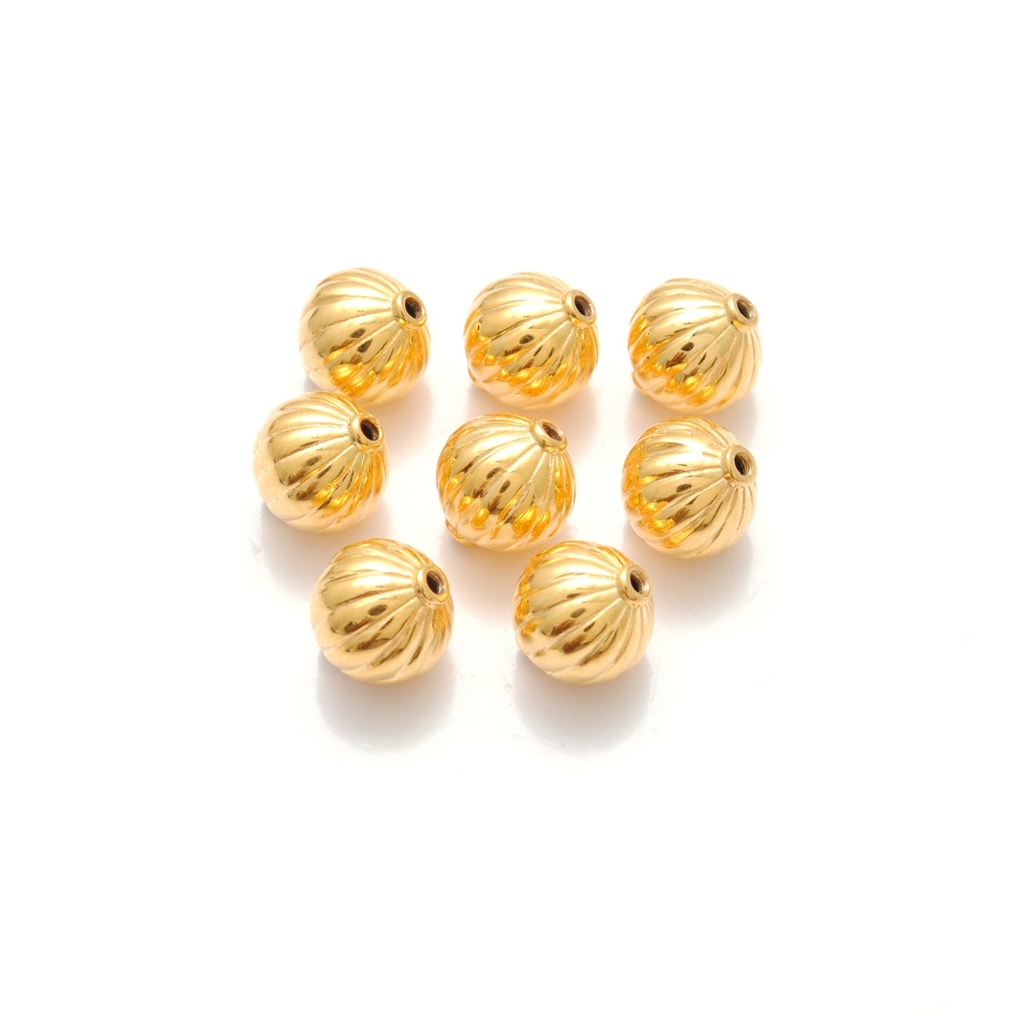 18k Solid Yellow Gold Corrugated Spacer Beads 8x9mm