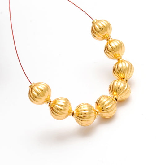 18k Solid Yellow Gold Corrugated Spacer Beads 8x9mm