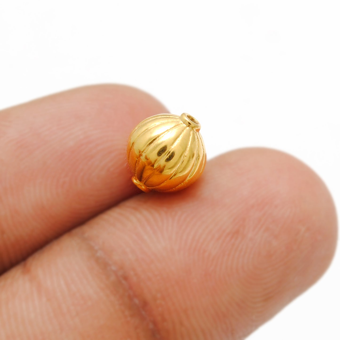 18k Solid Yellow Gold Corrugated Spacer Beads 8x9mm