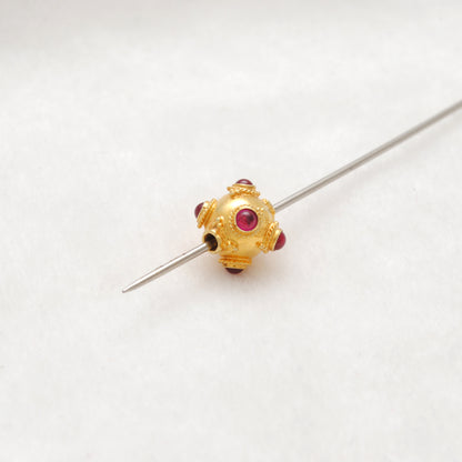 18k Solid Yellow Gold Ruby Ball Spacer Beads 11x10mm