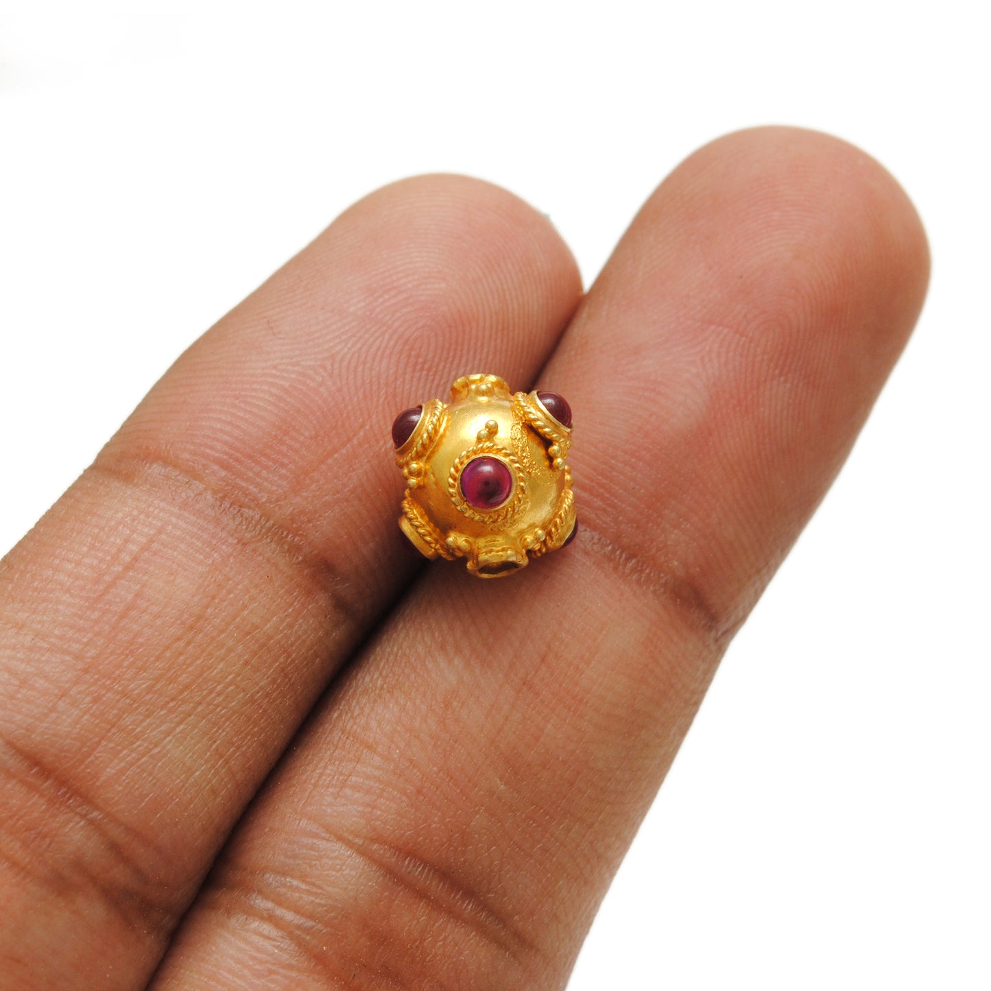 18k Solid Yellow Gold Ruby Ball Spacer Beads 11x10mm