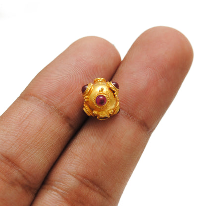 18k Solid Yellow Gold Ruby Ball Spacer Beads 11x10mm