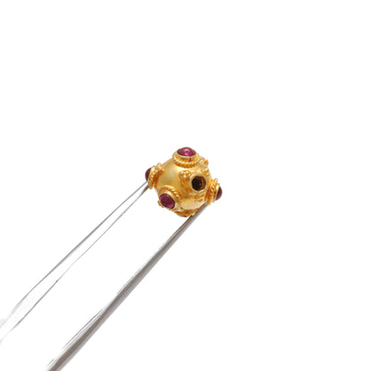 18k Solid Yellow Gold Ruby Ball Spacer Beads 11x10mm