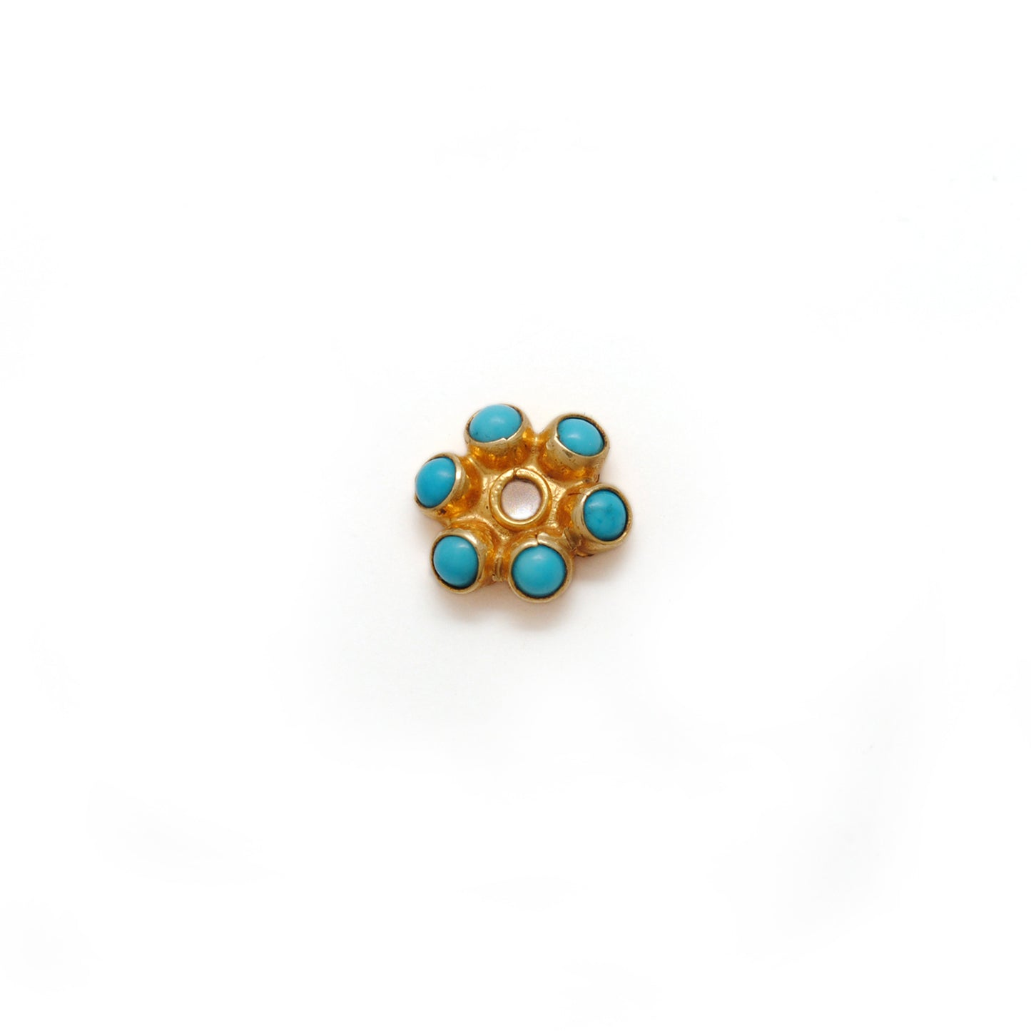 18k Yellow Gold Turquoise Flower Spacer Bead