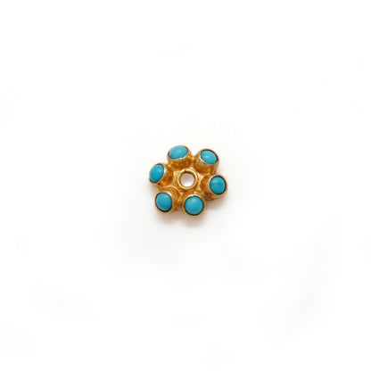 18k Yellow Gold Turquoise Flower Spacer Bead