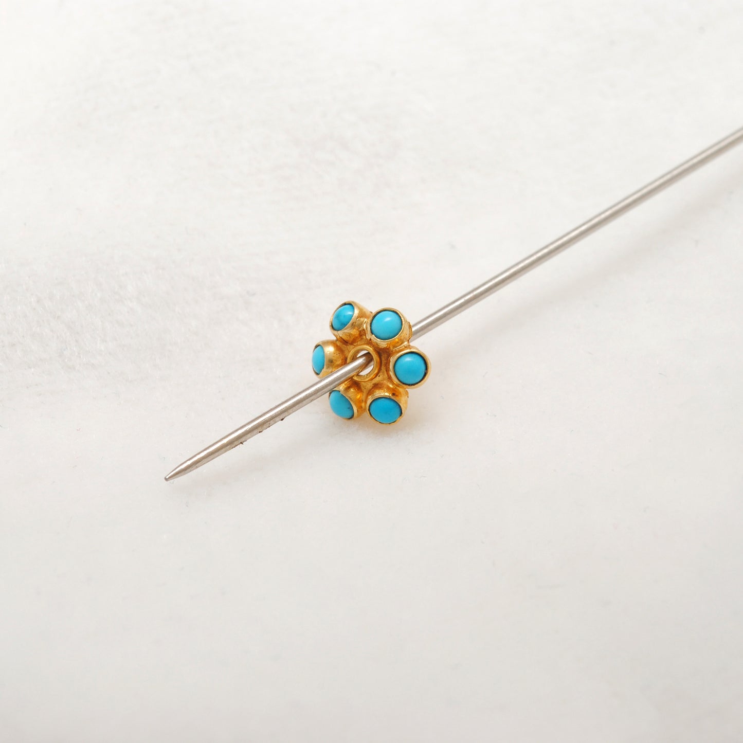 18k Yellow Gold Turquoise Flower Spacer Bead