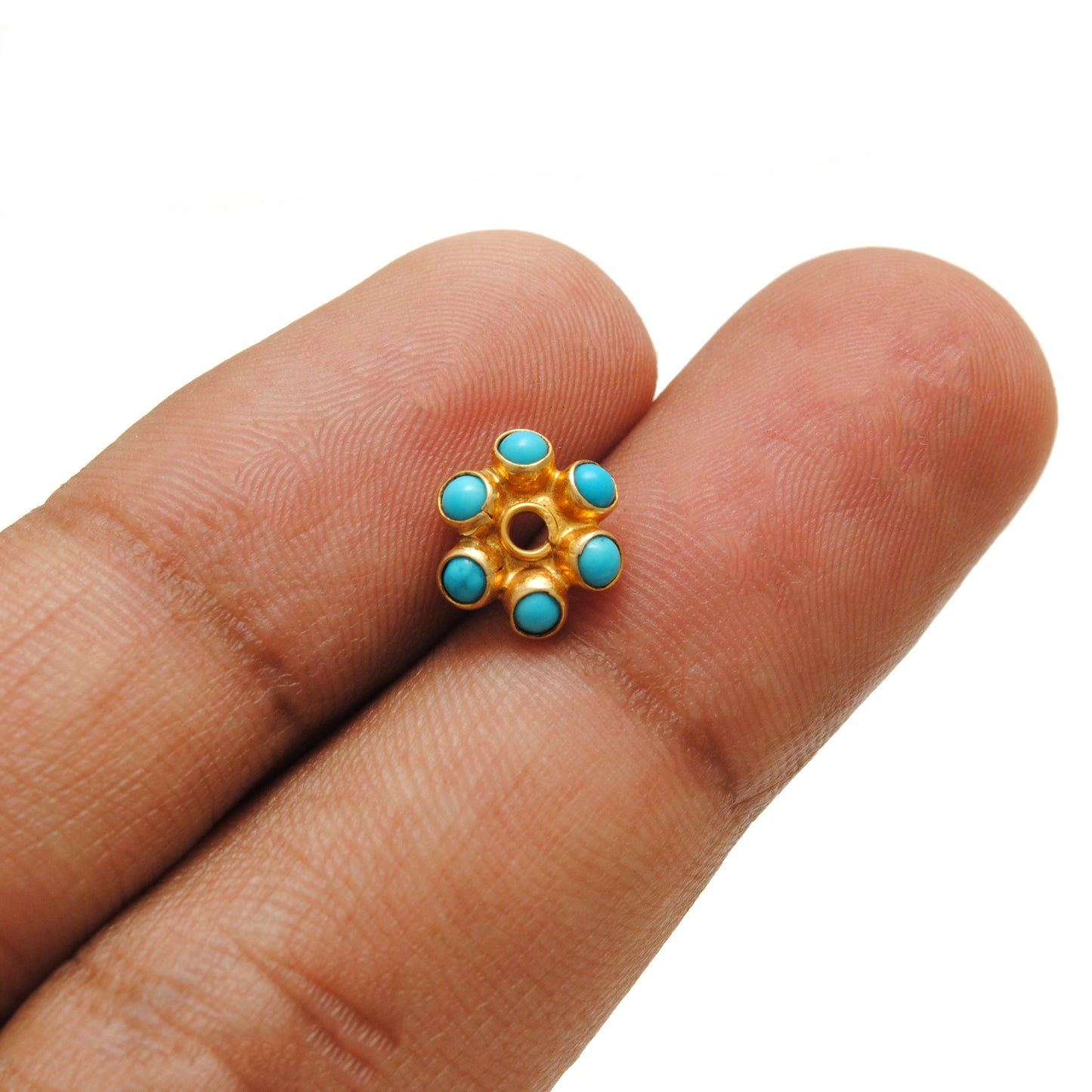 18k Yellow Gold Turquoise Flower Spacer Bead