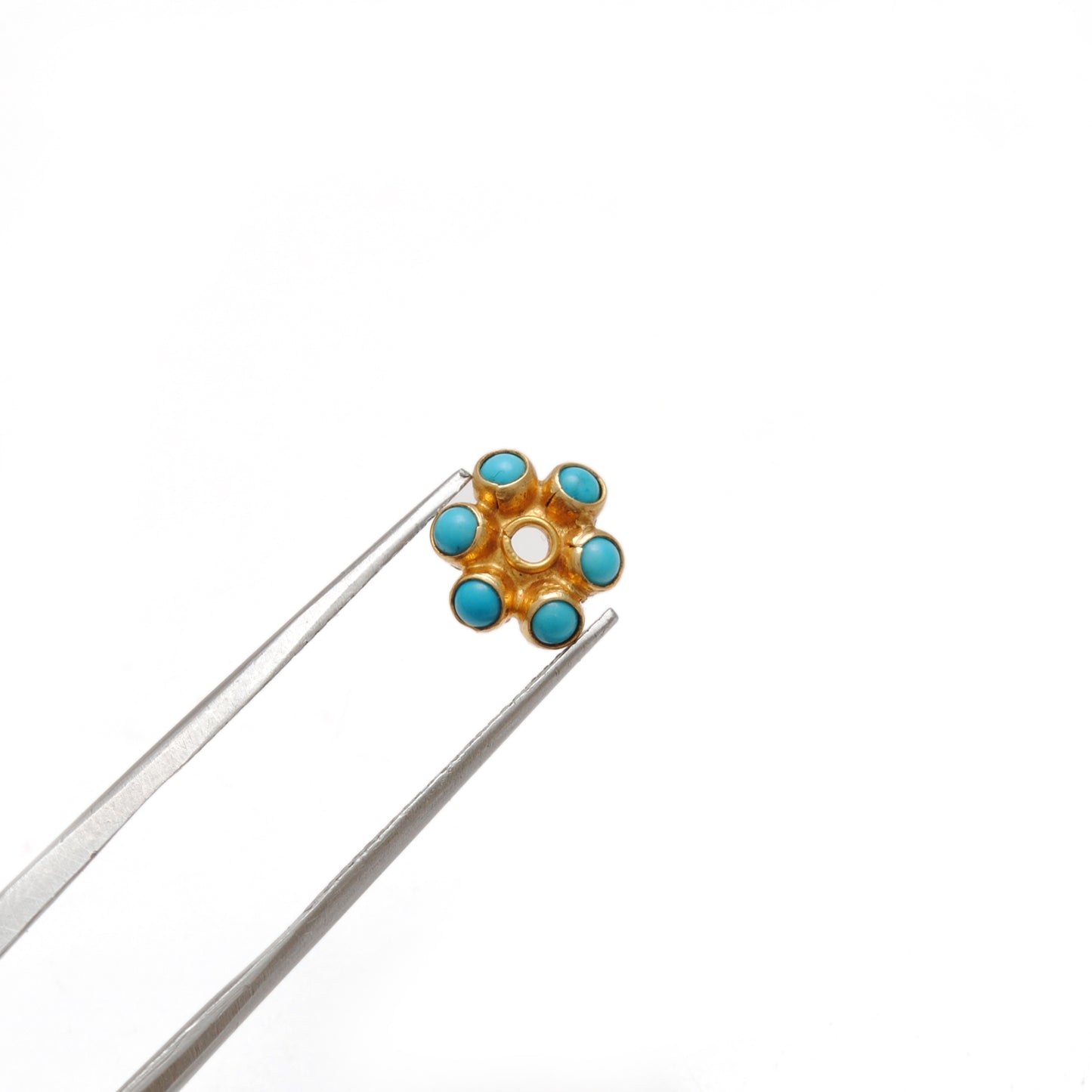 18k Yellow Gold Turquoise Flower Spacer Bead