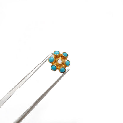 18k Yellow Gold Turquoise Flower Spacer Bead