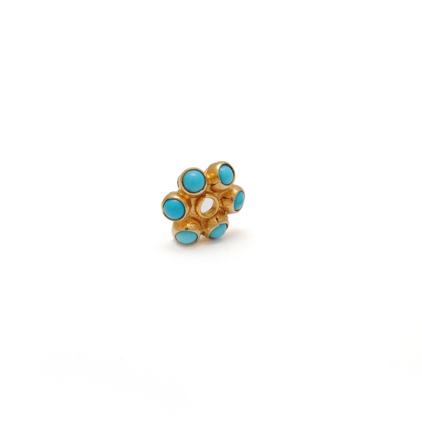 18k Yellow Gold Turquoise Flower Spacer Bead