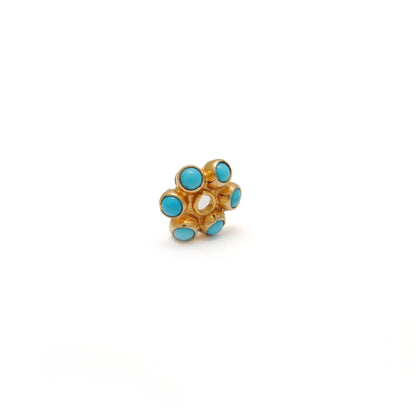 18k Yellow Gold Turquoise Flower Spacer Bead