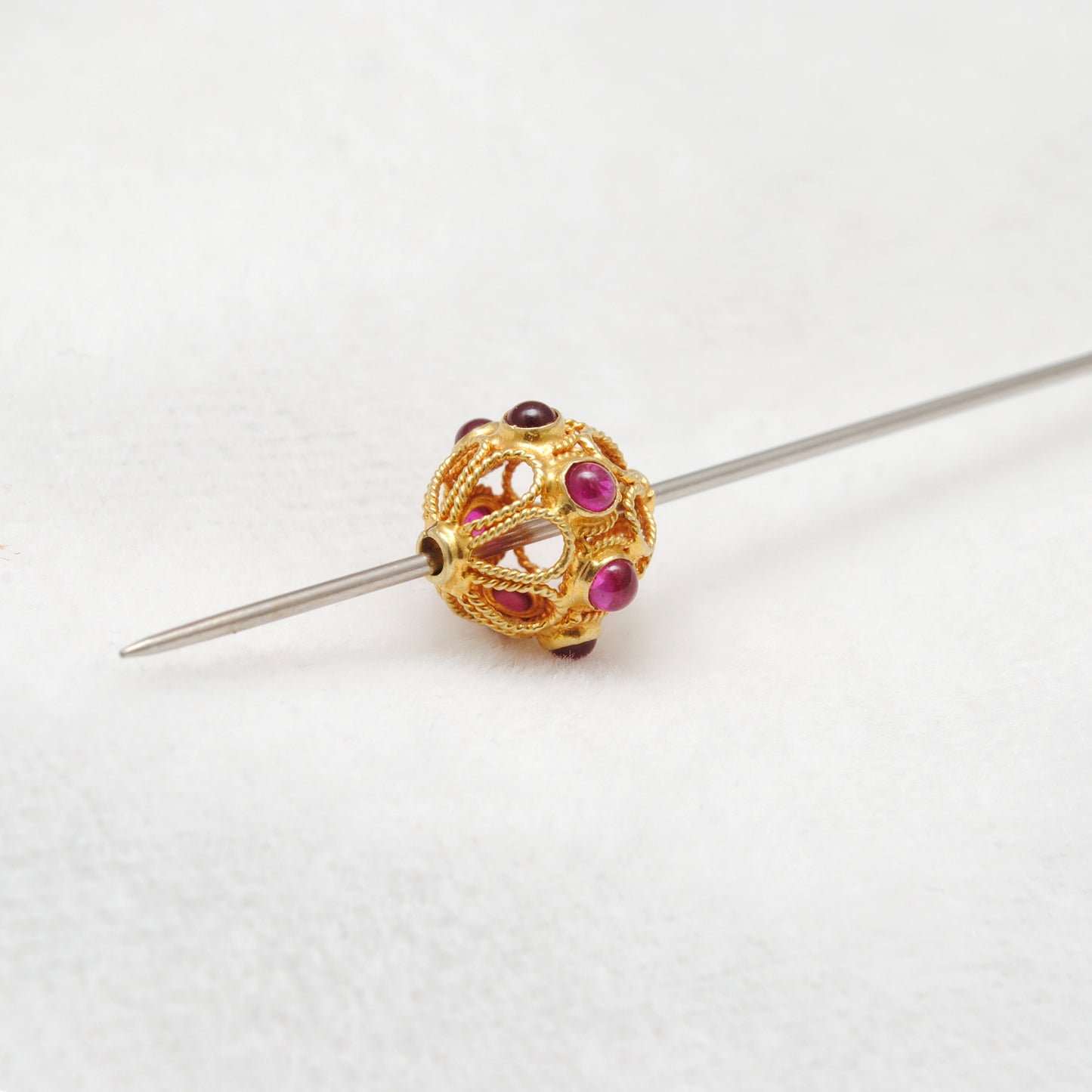 18k Solid Yellow Gold Ruby Fancy Spacer Beads 12mm