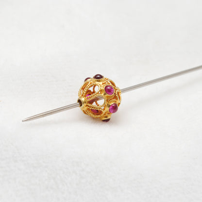 18k Solid Yellow Gold Ruby Fancy Spacer Beads 12mm