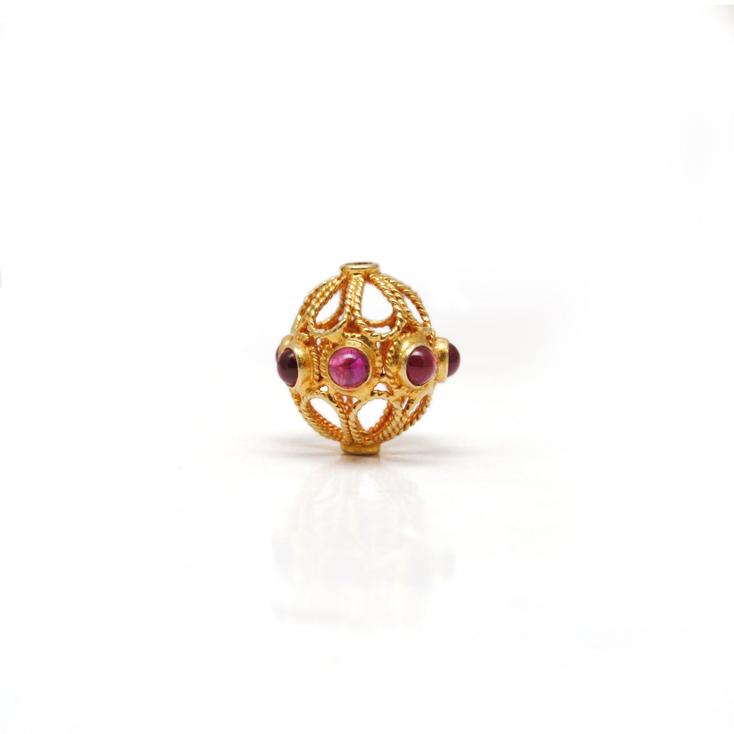 18k Solid Yellow Gold Ruby Fancy Spacer Beads 12mm