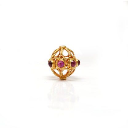 18k Solid Yellow Gold Ruby Fancy Spacer Beads 12mm