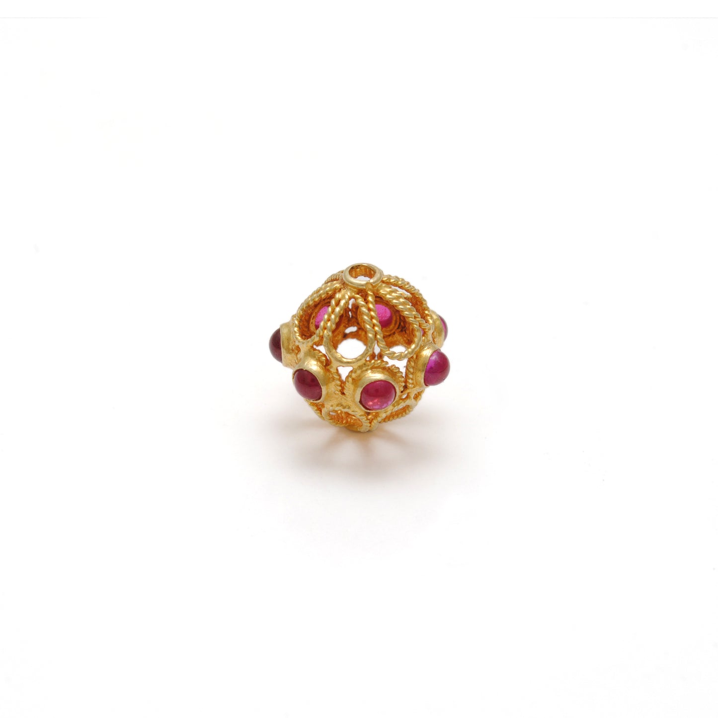 18k Solid Yellow Gold Ruby Fancy Spacer Beads 12mm