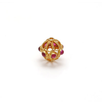18k Solid Yellow Gold Ruby Fancy Spacer Beads 12mm