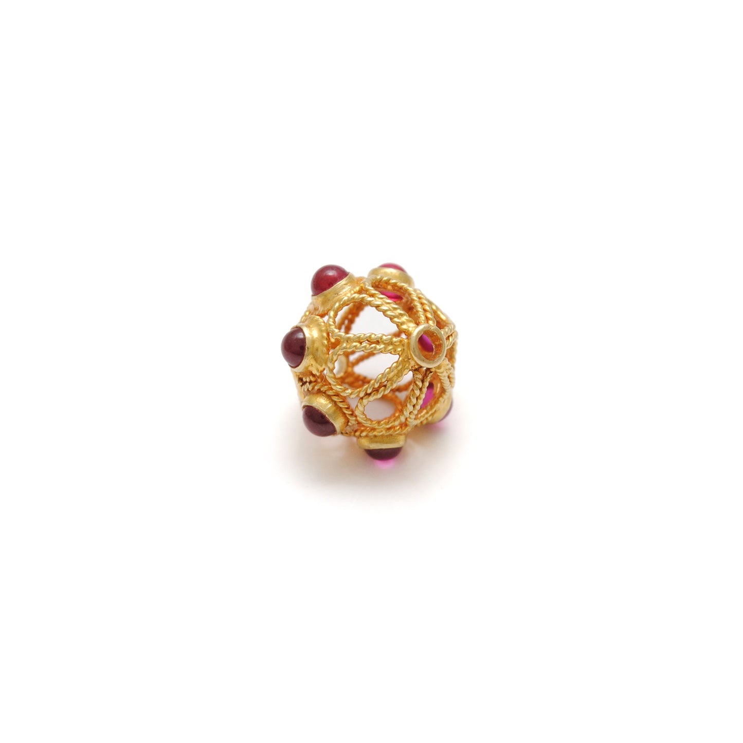 18k Solid Yellow Gold Ruby Fancy Spacer Beads 12mm