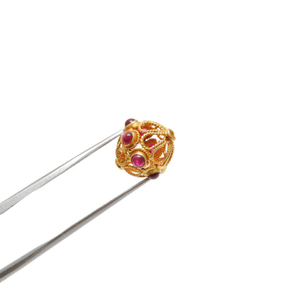 18k Solid Yellow Gold Ruby Fancy Spacer Beads 12mm