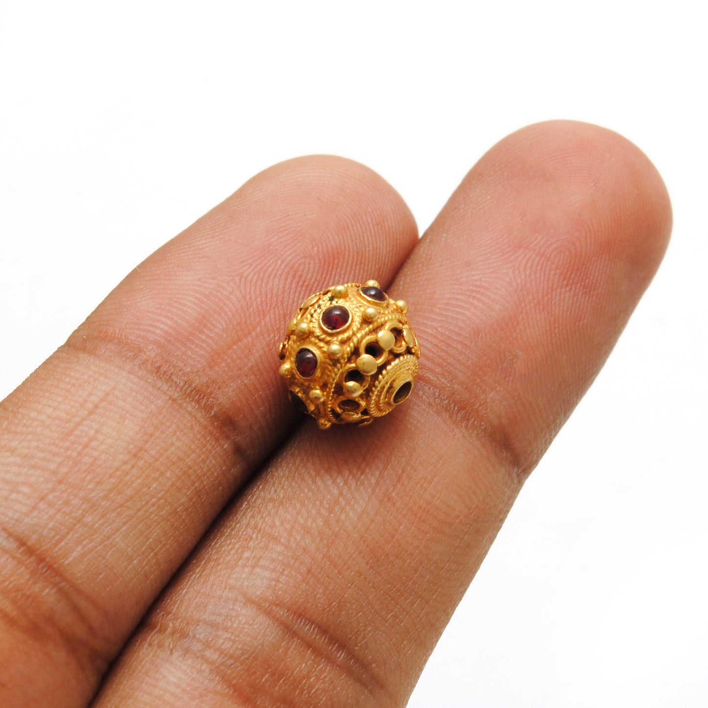 18k Solid Yellow Gold Ruby Round Beads 10mm DIY Crafts