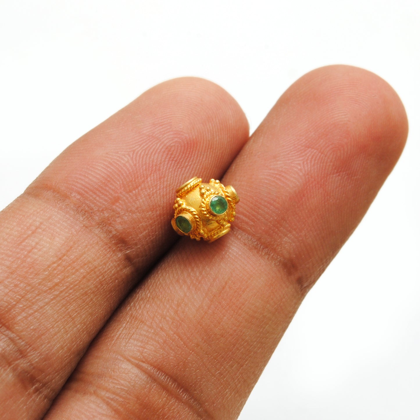 18k Yellow Gold Stone Studded Rondelle Beads 7.5mm