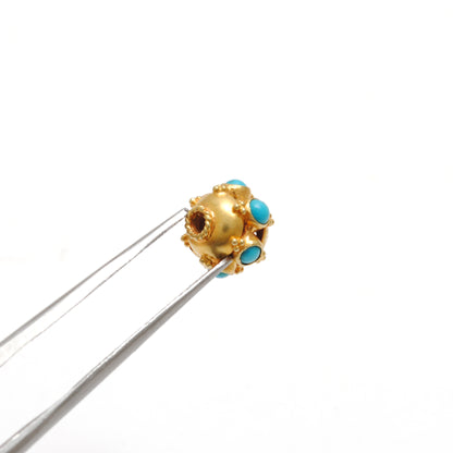 18k Yellow Gold Turquoise Wheel Spacer Bead 9mm
