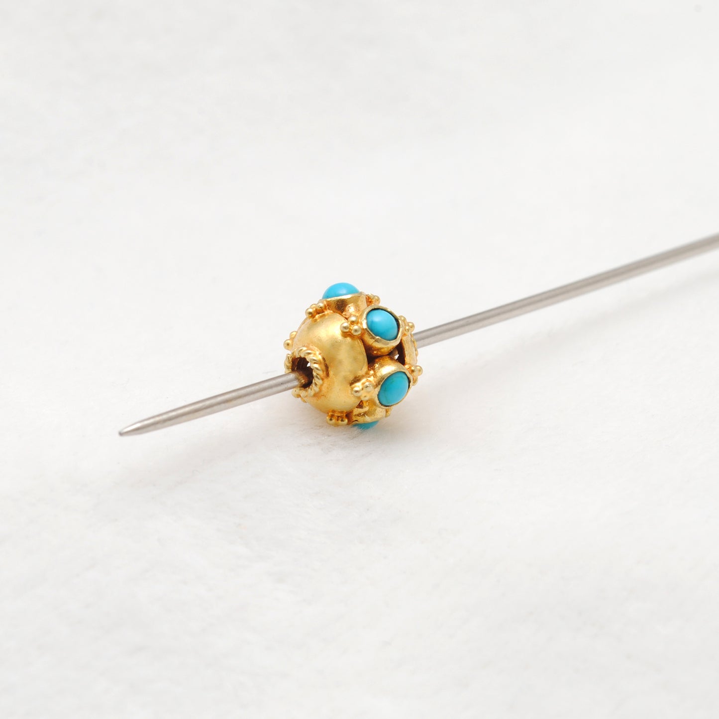 18k Yellow Gold Turquoise Wheel Spacer Bead 9mm