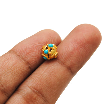 18k Yellow Gold Turquoise Wheel Spacer Bead 9mm