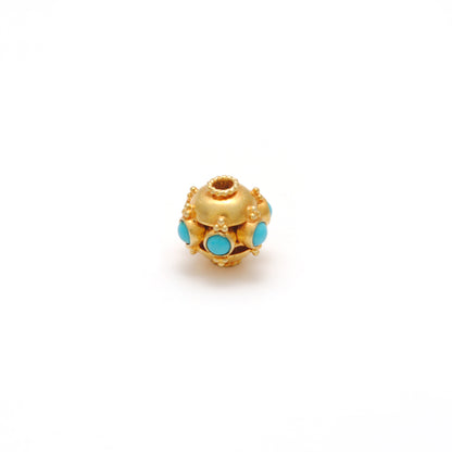 18k Yellow Gold Turquoise Wheel Spacer Bead 9mm