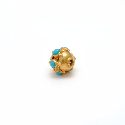 18k Yellow Gold Turquoise Wheel Spacer Bead 9mm