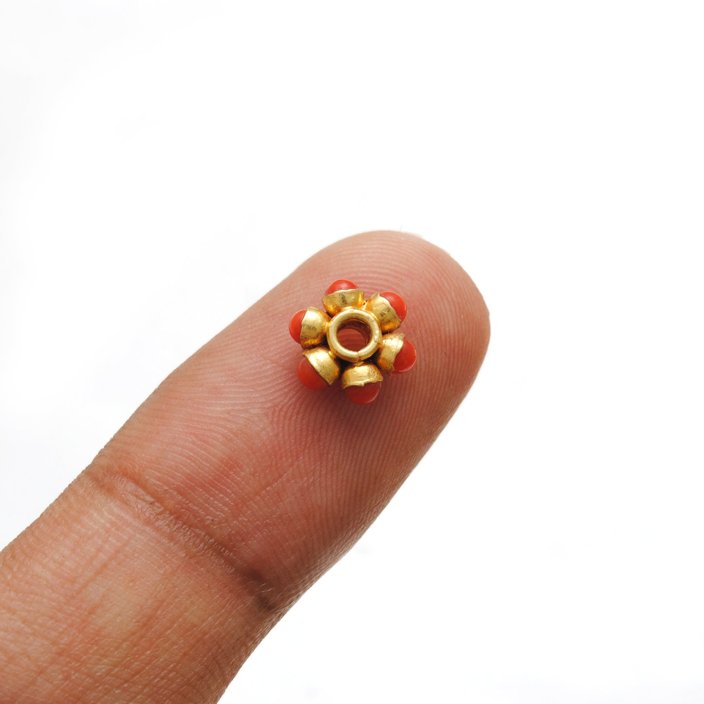 18k Gold Bead Wheel Coral Stone Spacer Beads 8mm