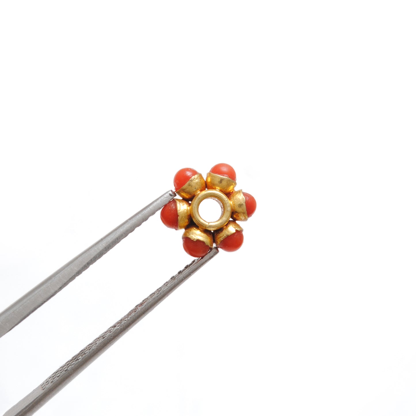 18k Gold Bead Wheel Coral Stone Spacer Beads 8mm