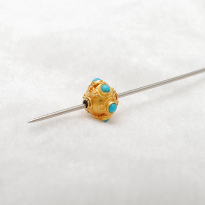 9mm 18k Solid Gold Turquoise Spacer Beads