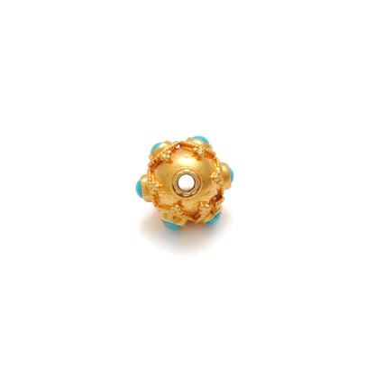 9mm 18k Solid Gold Turquoise Spacer Beads