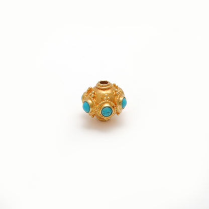 9mm 18k Solid Gold Turquoise Spacer Beads