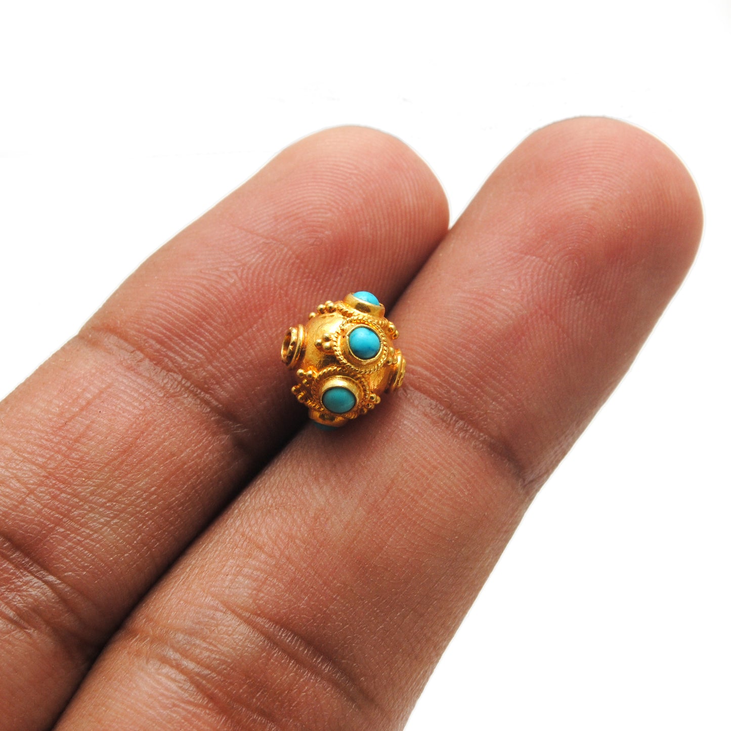 9mm 18k Solid Gold Turquoise Spacer Beads