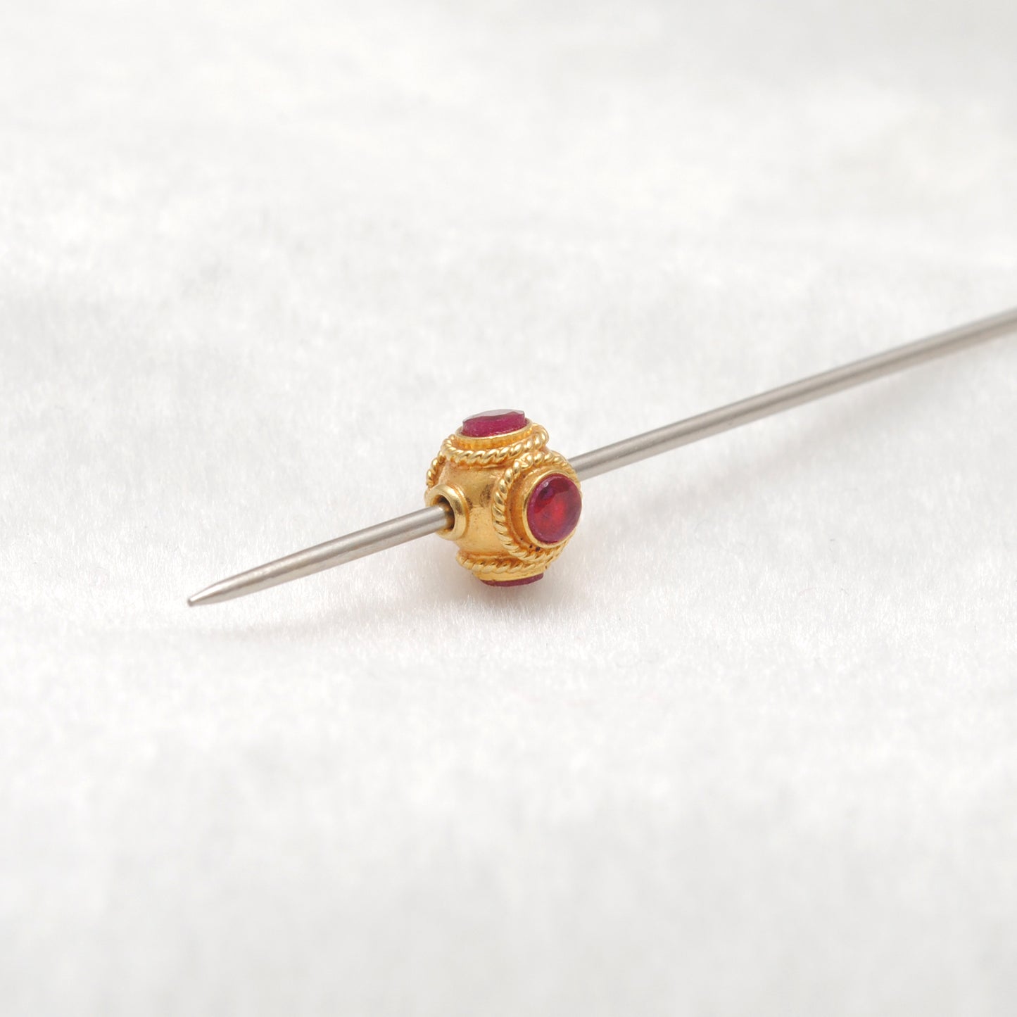 18K Solid Gold Rondelle  Ball Bead Spacer With Ruby Stone 7mm