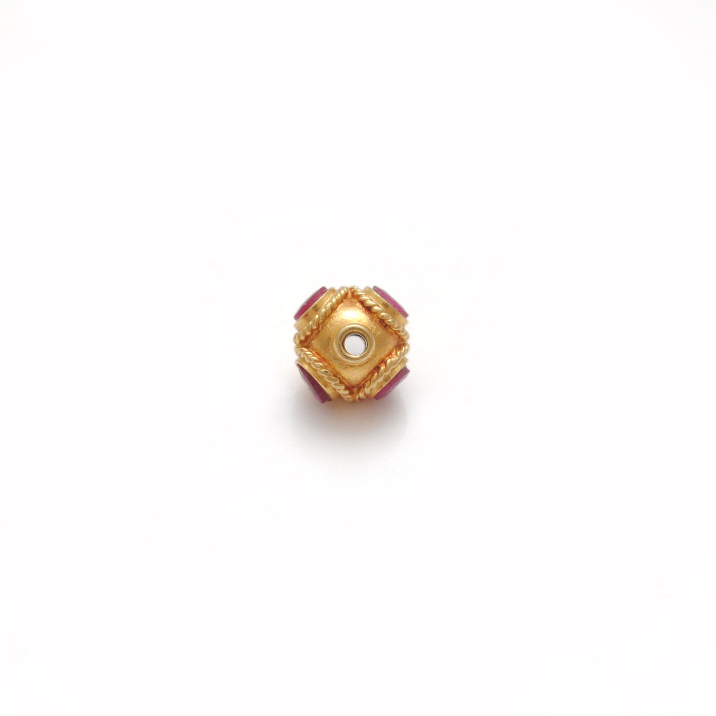 18K Solid Gold Rondelle  Ball Bead Spacer With Ruby Stone 7mm