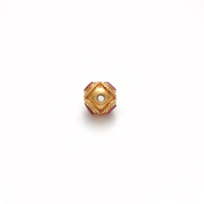 18K Solid Gold Rondelle  Ball Bead Spacer With Ruby Stone 7mm