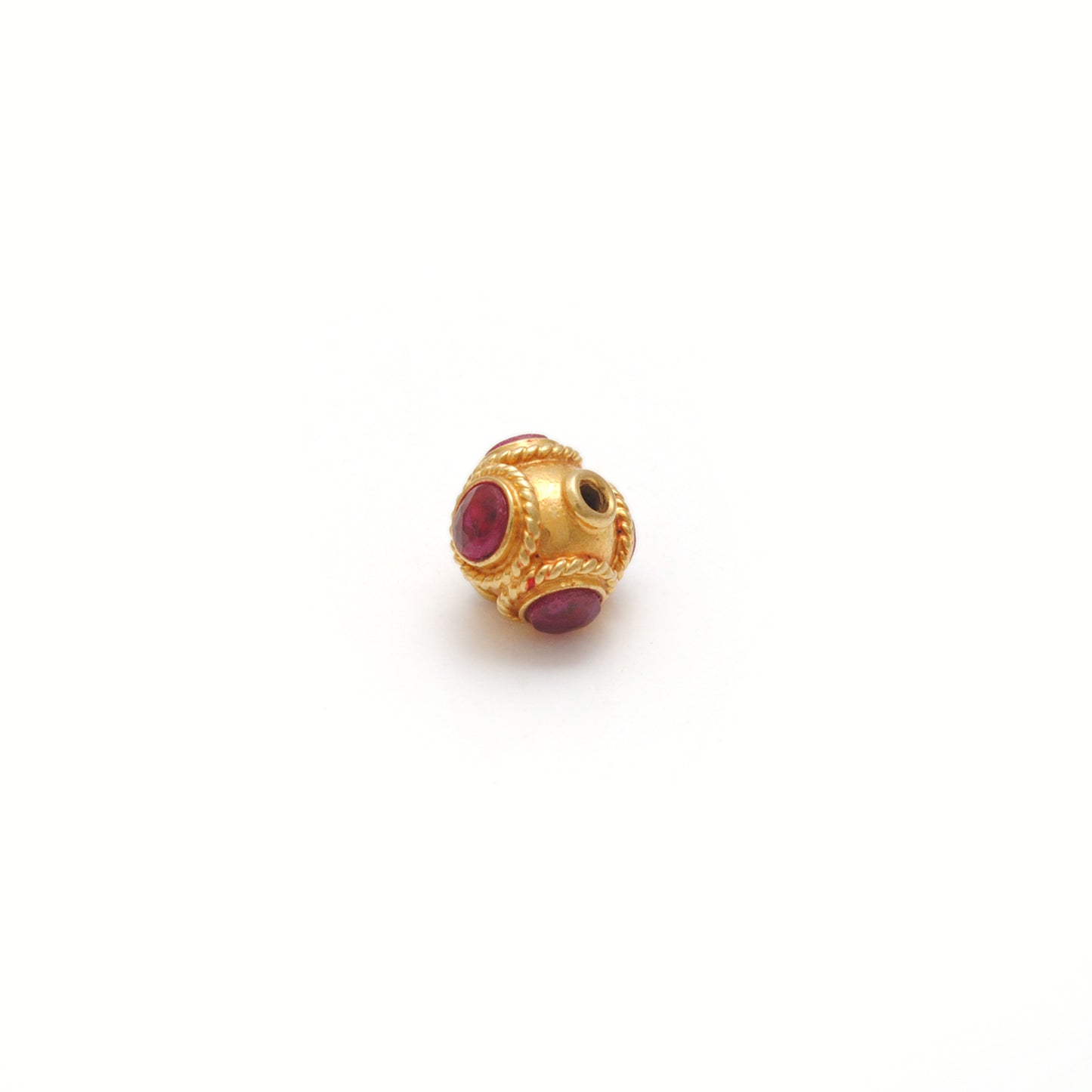 18K Solid Gold Rondelle  Ball Bead Spacer With Ruby Stone 7mm