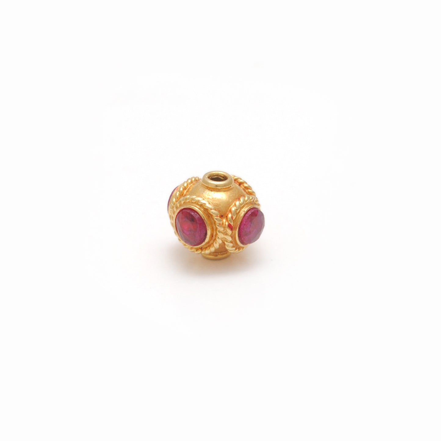 18K Solid Gold Rondelle  Ball Bead Spacer With Ruby Stone 7mm