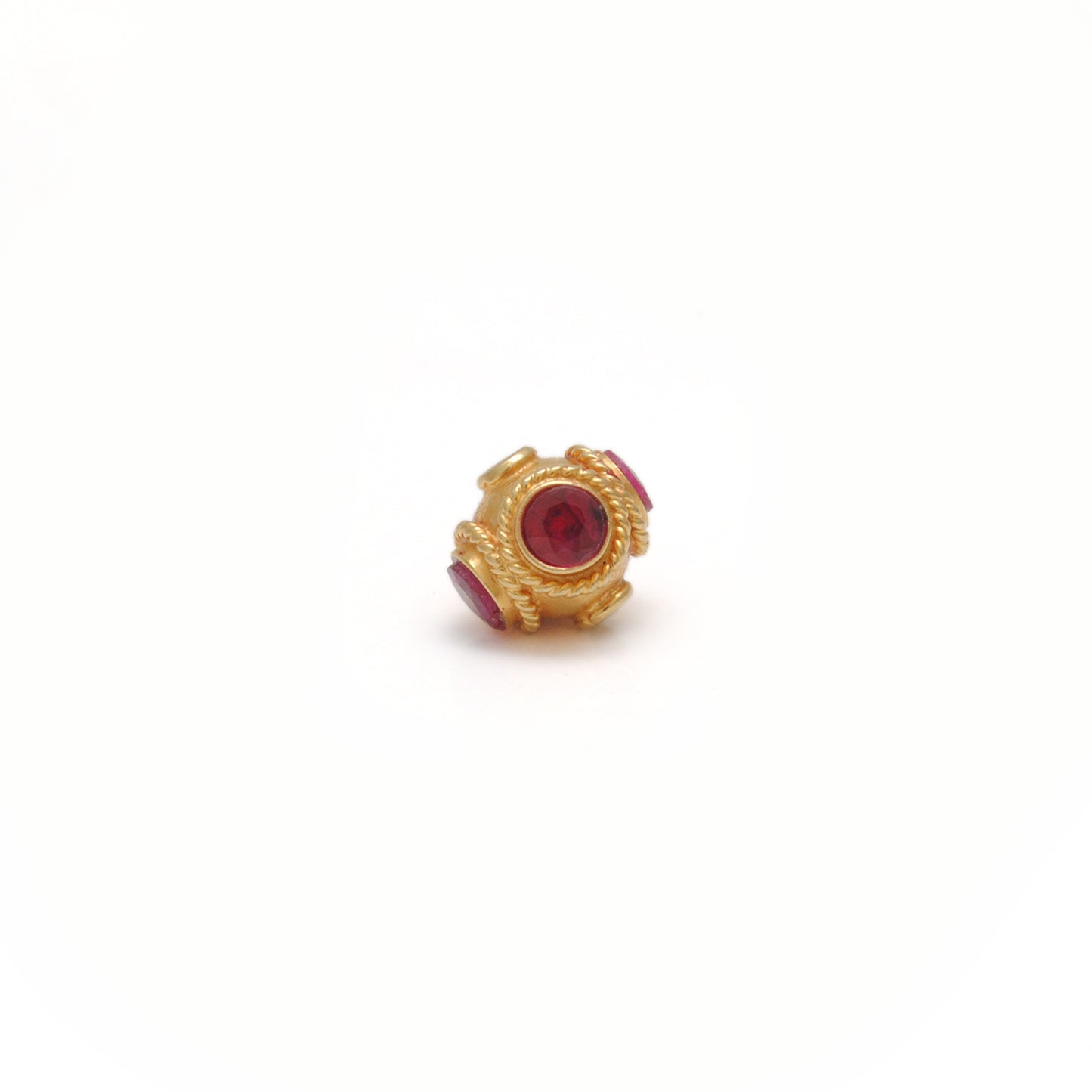 18K Solid Gold Rondelle  Ball Bead Spacer With Ruby Stone 7mm