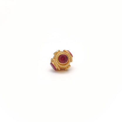 18K Solid Gold Rondelle  Ball Bead Spacer With Ruby Stone 7mm