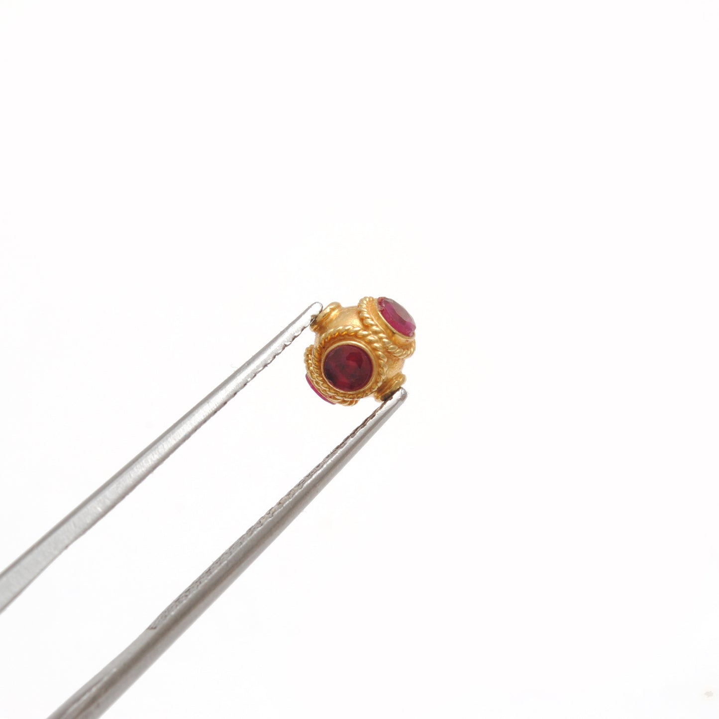 18K Solid Gold Rondelle  Ball Bead Spacer With Ruby Stone 7mm