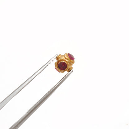 18K Solid Gold Rondelle  Ball Bead Spacer With Ruby Stone 7mm