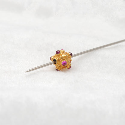 18k Solid Yellow Gold Ruby Filigree Ball Spacer Beads 8mm