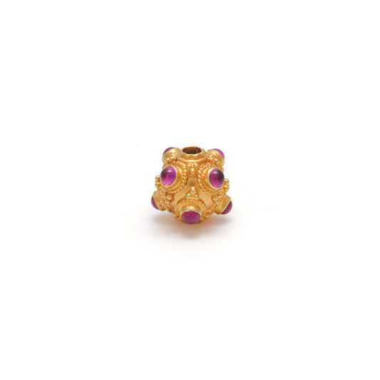 18k Solid Yellow Gold Ruby Filigree Ball Spacer Beads 8mm